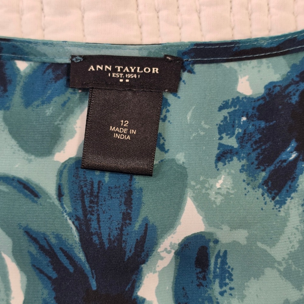 Ann Taylor Ruffle Floral Sleeveless Shell Teal Blue Womens 12 Excellent - Picture 5 of 12